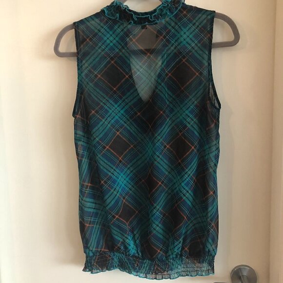 BEDO Femme Tartan Inspired Sheer Sleeveless Blouse - Picture 9 of 11